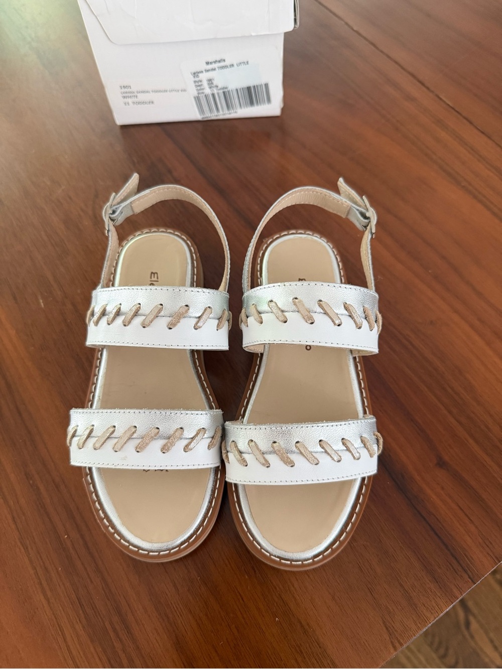 Elephantito Silver Double-Strap Girls Sandals with Stitch Detail